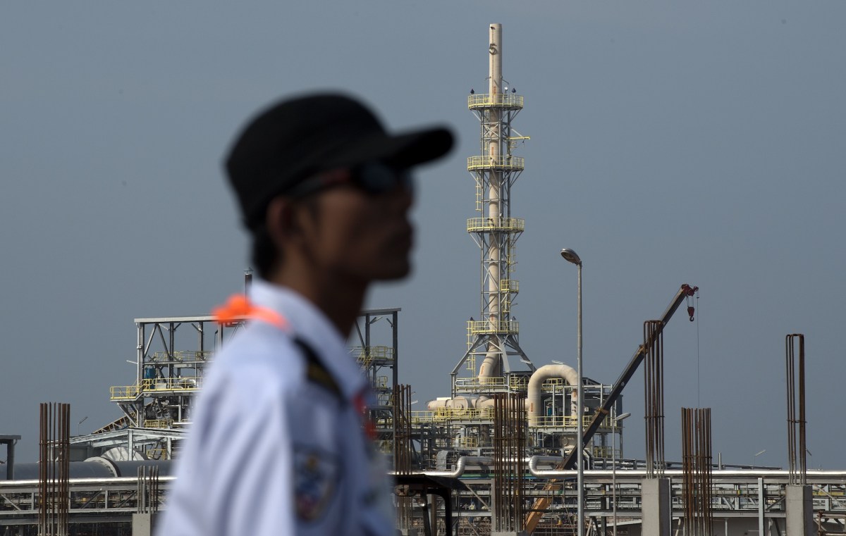 A security guard keeps vigil at an under construction Lynas plant in Malaysia on April 19, 2012.